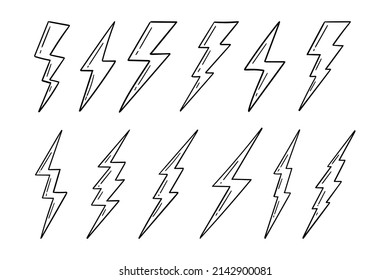 Collection Set Doodle Lightning Bolt Symbol Premium Vector