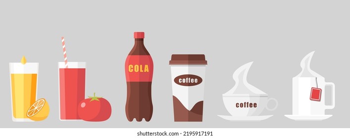 Collection set of drink obejcts juice soft drink coffee tea