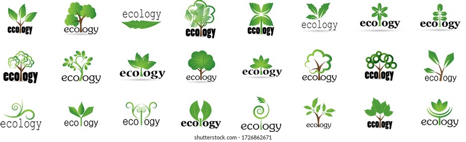 Conjunto De Colección De Logotipos Ecológicos Y Orgánicos - Aislados En Fondo Blanco - Vector. Logotipos Ecológicos Y Orgánicos Útiles Para Iconos De Hojas, Logotipos Ecológicos, Símbolos Ecológicos Y Diseño De Plantilla. Iconos de árbol ecológico