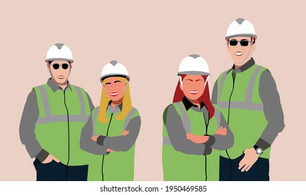 Collection set of engineer couple. Safety equipment for engineer. Engineer worker wear full safety equipment. 