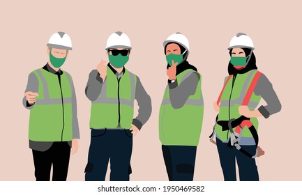 Conjunto de colecciones del ingeniero. supervisor. Por favor, obtengan saludos con amor. Ingeniero técnico de acceso a Rope. Trabajador de ingeniería con máscara. Equipo de seguridad para ingenieros.