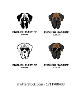 collection set English mastiff dog head logo icon design wear sunglasses