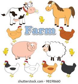 collection set of farm animals isolated on a white background. vector illustration.