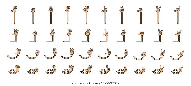 Collection set of five finger cartoon hand gesture. Hand and arm in separated group.