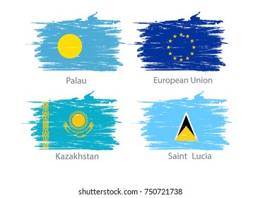 collection set of flags countries smears and paint stains