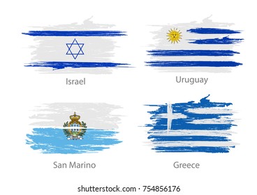 collection set of flags countries smears and paint stains