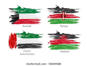 collection set of flags countries smears and paint stains