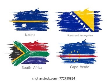 collection set of flags countries smears and paint stains