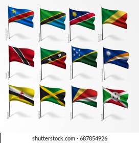 Collection set of flags of world on flagpole