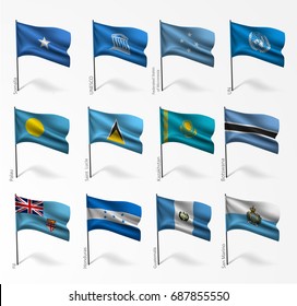 Collection set of flags of world on flagpole