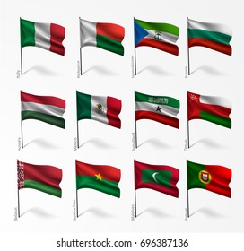 Collection set of flags of world on flagpole