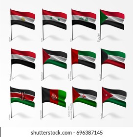 Collection set of flags of world on flagpole