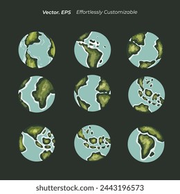 Conjunto de colección Globos de tierra plana Logo icono etiqueta engomada ilustración vectorial