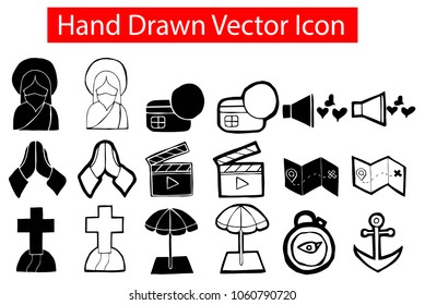 Collection Set Flat Line Icon, Sign, Symbol Isolated Background. God, Lord, Jesus, Film, Sound, Love, GPS, Anchor, Travel, Map. Graphic Design Abstract Art, Elements, Vector Illustration EPS 10