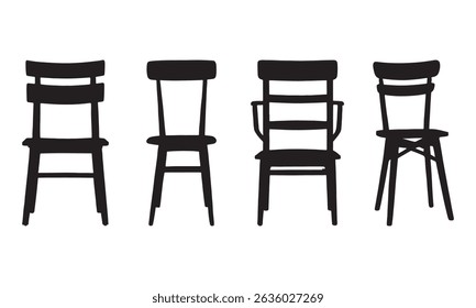 Collection Set of Four Different Chair Silhouettes on a white background