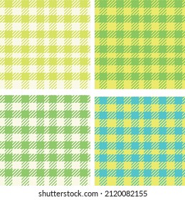 Collection set of four gingham Vichy plaid seamless pattern. Great for tablecloth , wrapping paper or spring and summer fabric designs 