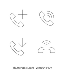 Collection set of four icons: add, plus, incoming, and signal