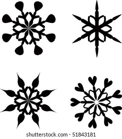 Collection set of four vector snowflakes isolated on white background