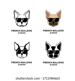 collection set french bulldog head logo icon design wear sunglasses