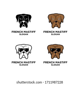 collection set french mastiff dog head logo icon design wear sunglasses