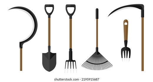 Collection set of garden tool shovel sickle reaping hook rake