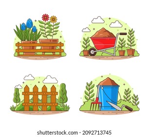 Collection set of gardening illustration vector design