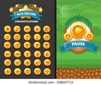 collection set glass buttons for the design of mobile games