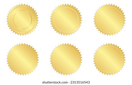 Collection Set of gold seals, label, badge, certificate. Vector illustration isolated on a white background