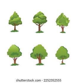 Collection set of green tree vector icon on white background illustration