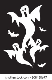 Collection set of halloween ghosts with bats