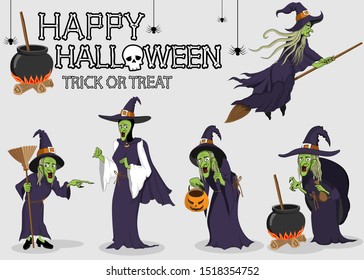 collection set of halloween monster costume Witch. character design with simple color and easily editable layers