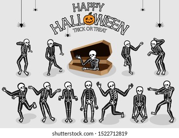 collection set of halloween monster costume Skeleton clothing. character design with simple color and easily editable layers
