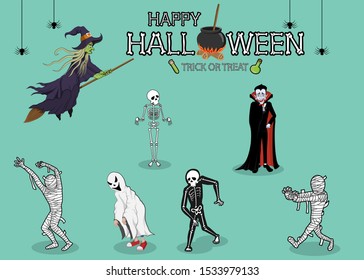 collection set of halloween monster costume. character design with simple color and easily editable layers