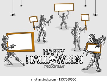 collection set of halloween monster costume Mummy Hands holding signs. character design with simple color and easily editable layers