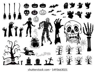 Collection Set of halloween  silhouettes icon and character