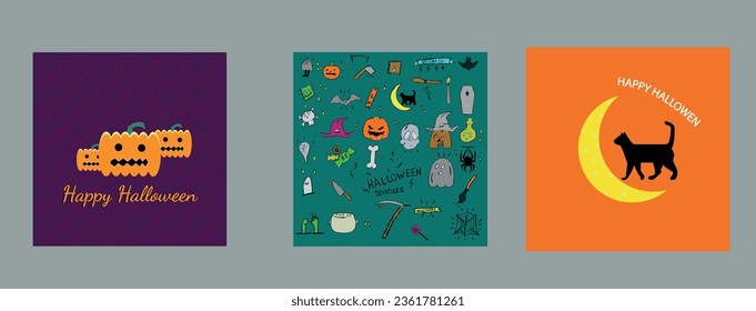 Collection set of halloween themed backgrounds and doodles 