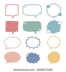 collection set of hand draw colorful pastel color speech bubble balloon, think, speak, talk, text box, banner, flat design vector illustration