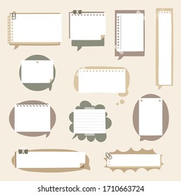 collection set of hand drawing blank speech bubble balloon with paper text box, flat, design, vector illustration