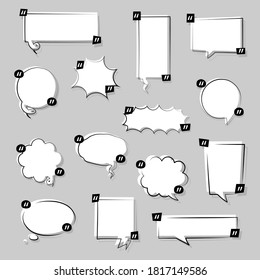 collection set of hand drawing blank speech bubble balloon with quotation marks, think, speak, talk, text box, banner, flat, design, vector illustration