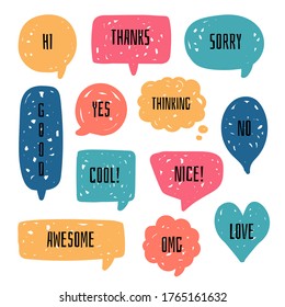 collection set of hand drawing frame border, blank speech bubble balloon, think, speak, talk, text box, banner, flat, design, vector illustration