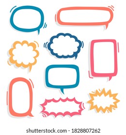 collection set of hand drawing frame border, blank speech bubble balloon, think, speak, talk, text box, banner, flat, design, vector illustration