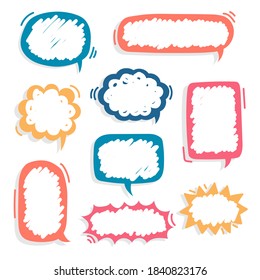 collection set of hand drawing frame border, blank speech bubble balloon, think, speak, talk, text box, banner, flat, design, vector illustration