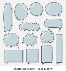 collection set of hand drawing frame border, blank speech bubble balloon, blue colour, think, speak, talk, text box, banner, flat, design, vector illustration isolated