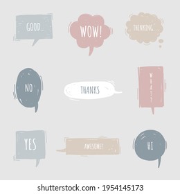collection set of hand drawing frame border, blank speech bubble balloon, think, speak, talk, text box, banner, flat, design, vector illustration