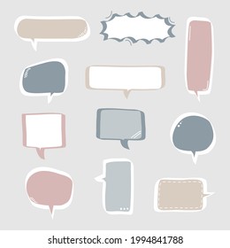 collection set of hand drawing frame border, blank speech bubble balloon with quotation marks, think, speak, talk, text box, banner, flat, design, vector illustration