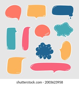conjunto de colecciones borde del marco de dibujo manual, globo de burbuja de voz en blanco, pensar, hablar, hablar, cuadro de texto, pancarta, plano, diseño, ilustración vectorial