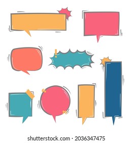 collection set of hand drawing frame border, blank speech bubble balloon with quotation marks, think, speak, talk, text box, banner, flat, design, vector illustration