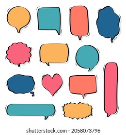 collection set of hand drawing frame border, blank speech bubble balloon, think, speak, talk, text box, banner, flat, design, vector illustration
