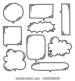 collection set of hand drawing line frame border, speech bubble balloon, think, speak, talk, text box, banner, flat, vector illustration design