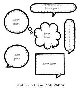 collection set of hand drawing line, grunge, crayon, speech bubble balloon, think, speak, talk, template, frame, border, text box, banner, flat, design, vector, illustration